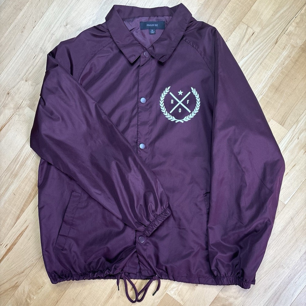 Ring Of Fire Lightweight Oversized Jacket XL Windbreaker NYC LA Skater Burgundy